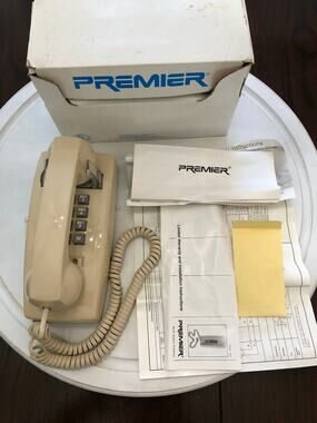 Vintage Premier 2554 Push Button Wall Telephone Handset Tan Tested and Works